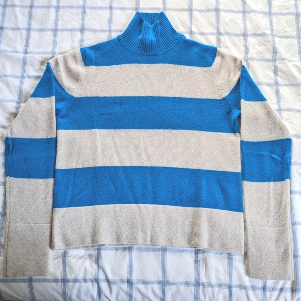 100% Cashmere sweater, teal and off-white, by 525 America in size medium.